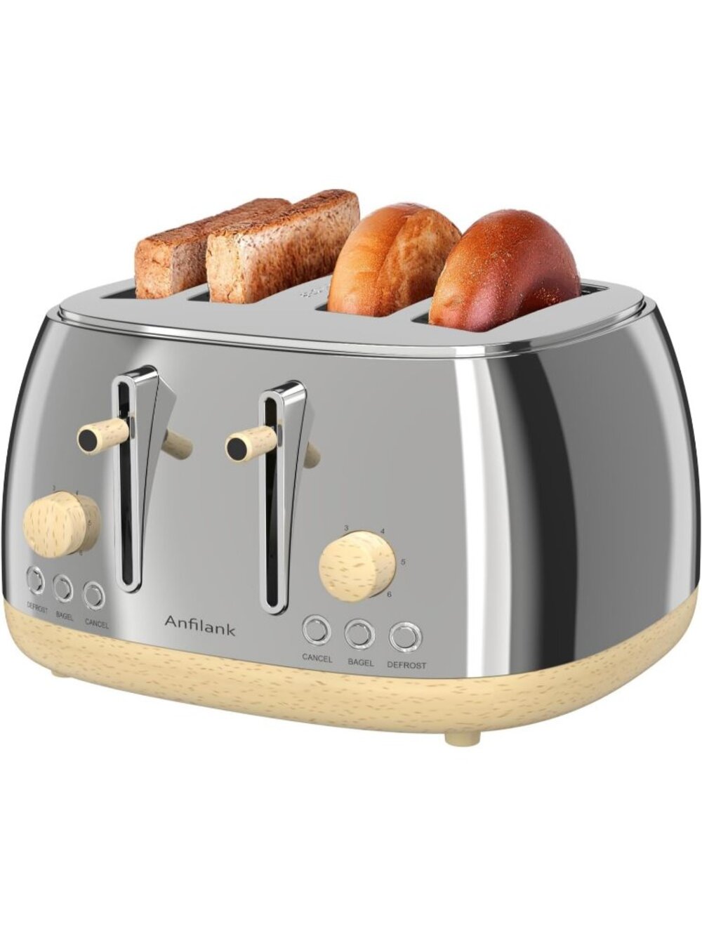 4 Slice Silver Defrost Retro Stainless Steel Extra Wide Slots Cancel Toaster